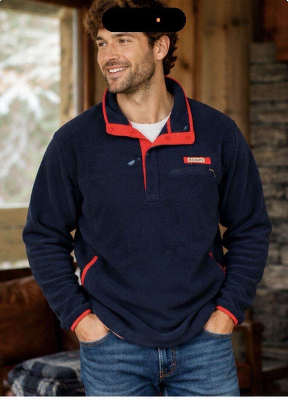Columbia Sportswear Fleece Pullover Snap Neck Navy Red Men’s Medium